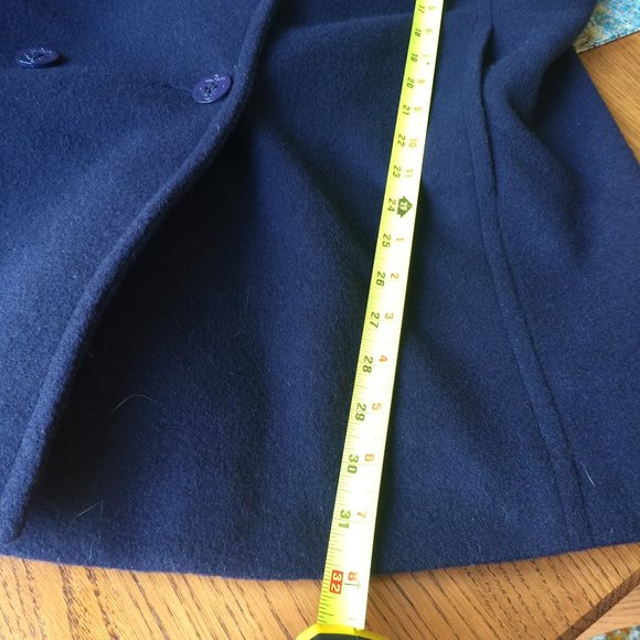 Real Comfort Wool Pea Coat Navy Blue Double Breasted L Vintage - Picture 11 of 12